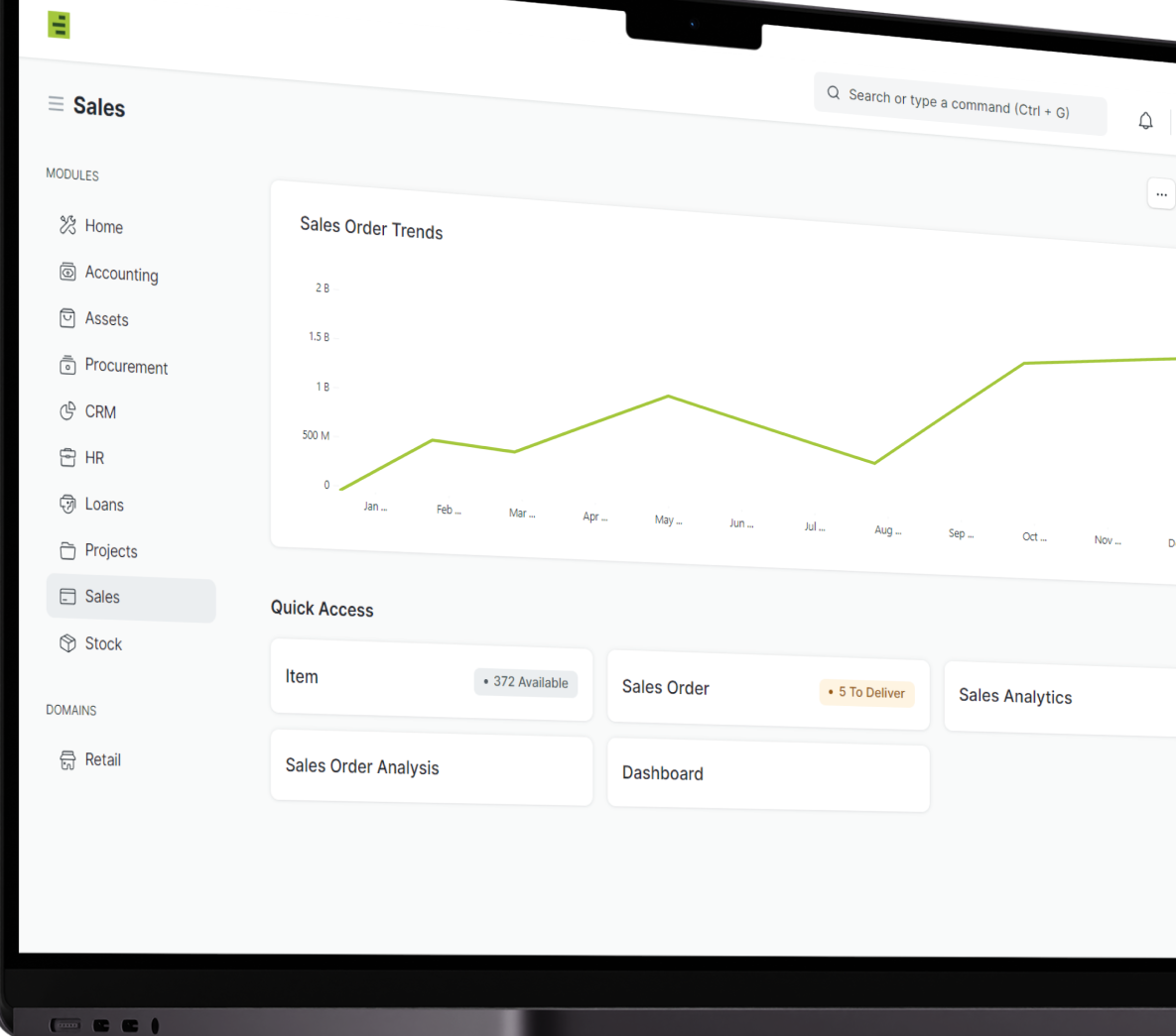 GreenERP dashboard shown on a laptop